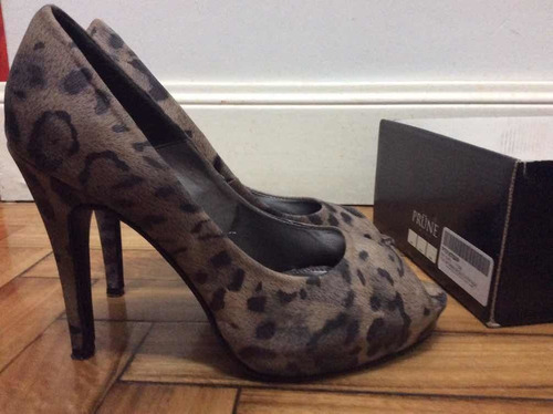 Zapatos Stilletos Prune Animal Print Con Plataforma Talle 38