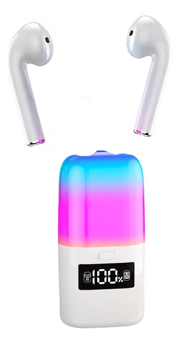 Audífonos Inalámbricos Y Mini Bocina Portátil Bluetooth 2 En 1 Audífonos Blancos Con Botones Táctil Bocina Con Luces Led Para Espectáculo De Colores