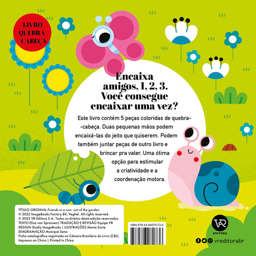 Encaixa amigos: Um passeio no jardim, de van Spronsen, Elisa. Encaixa amigos (2), vol. 2. Editorial VR Editora, capa dura em português, 2022