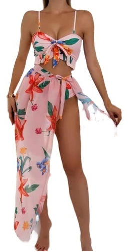 Vestido De Playa Tipo Bikini De 3 Piezas Para Mujer