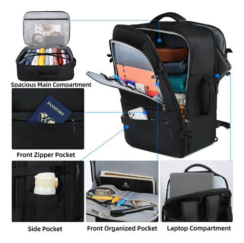 Mochila Para Laptop 17 Pulgadas Mochilas Hombre Impermeable Color Negro Diseño De La Tela Liso