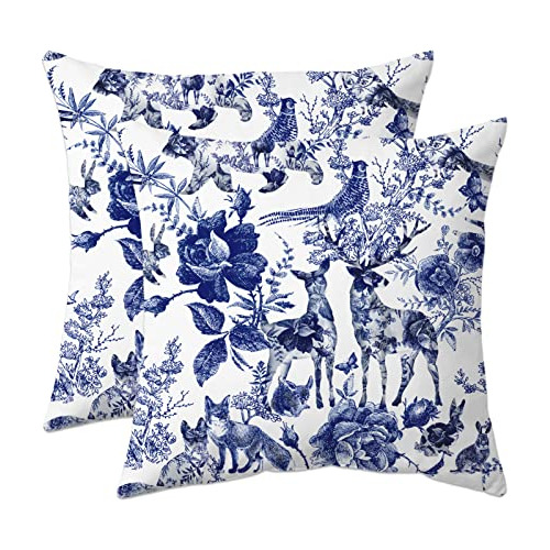 Fundas De Almohada De Porcelana Azul Y Blanca Diseño D...