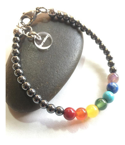 Pulsera Piedras Hematitas Y De Los 7 Chakras Acero 