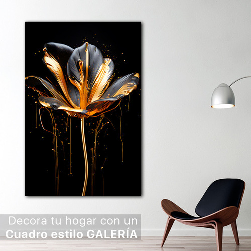 Cuadro Canvas Flor Dorada Tulipan Fondo Negro Elegant 60x40