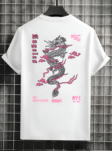 Camiseta Oversized Shein Hombre Estampado Dragón