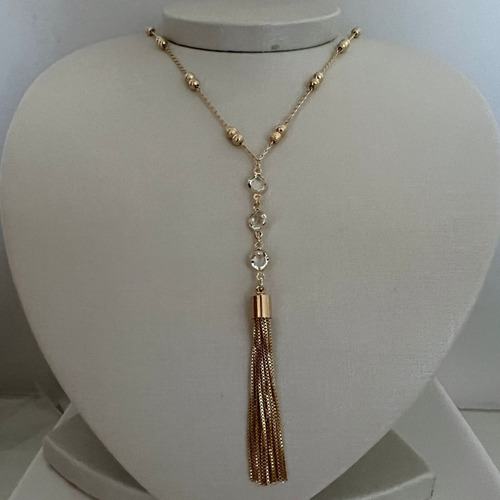 Colar Com Bolinha E Pingente Franja Veneziana Cor Dourado