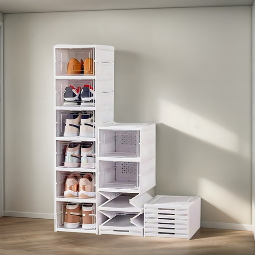 Zapatera Plegable Caja De Almacenamiento Acrílico 6 Niveles Blanco