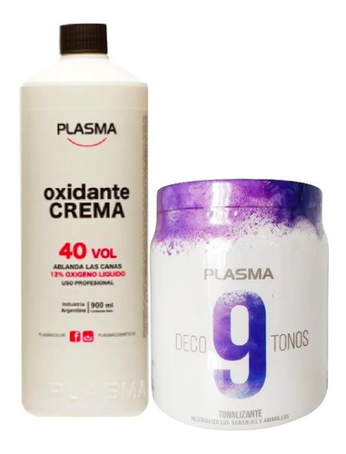 Oxidante Crema 40v Polvo Decolorante  9 Tonos Kit X2 Plasma 