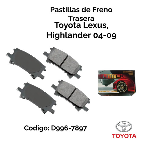 Pastilla De Freno Trasera Lexus,  Highlander 04-09