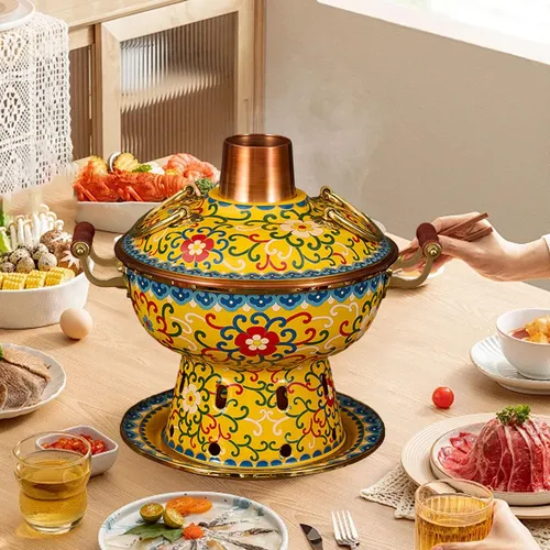 Cloisonne Hot Pot Cooking Pot Chafing Dish Kitchen Yellow