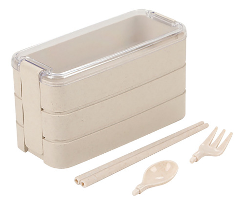 Kit De Lonchera Apilable Tipo Bento Con Cuchara Y Tenedor, 3