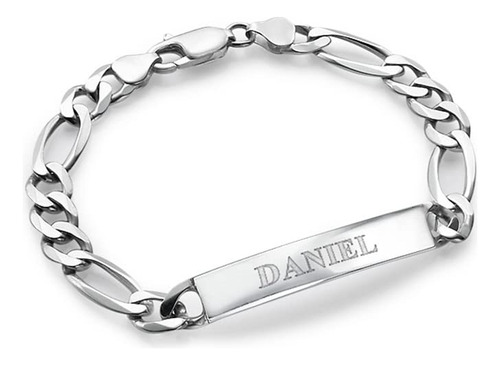 Pulsera De Identificación Grabada Mano Hombre Plata De...