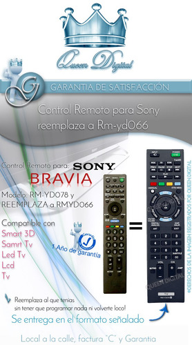 Imagen 3 de 10 de Control Remoto Para Led Tv Sony Bravia Reemplaza A Rm-yd066