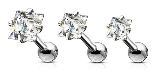 3 Aros Helix Tragus Piercing De Acero Quirurgico A Eleccion Color CUADRADO