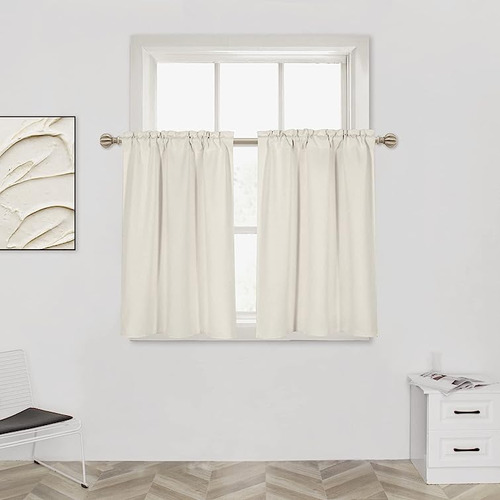 Cortinas Beige Crema 36 Pulgadas Largo 2 Piezas Para Cocina