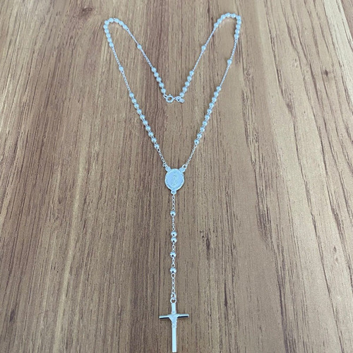 Imagen 4 de 10 de Collar Rosario Liso Cruz Atada En Plata .925 Agálea Joyería