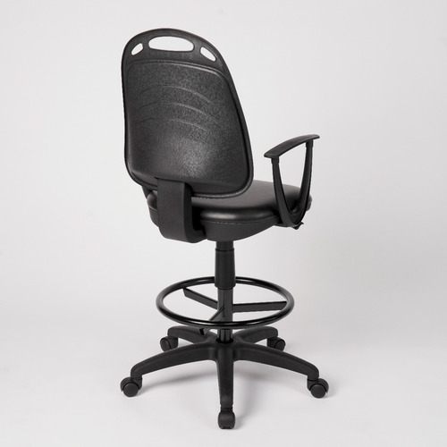 Silla de escritorio de Outlet Diva cajera con apoyabrazos y con ruedas ergonómica negra con tapizado de cuero sintético