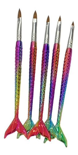 Kit 5 Pincéis Para Unha Gel Acrílica N°2 N°4 N°6 N°8 N°10 Cor Sereia