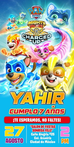 Invitación Digital Paw Patrol Mighty Pups Charged Up