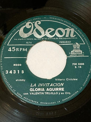 Vinilo Single De Gloria Aguirre Emilio Gaete Una Tácita(y71