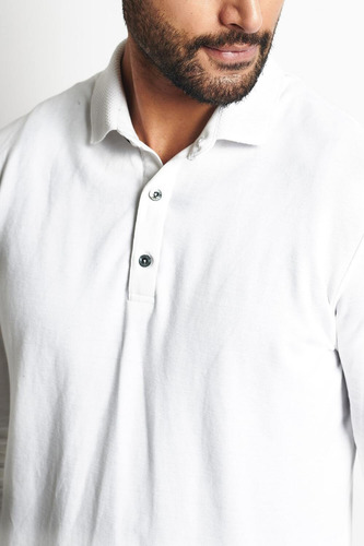 Polo Manga Larga Hombre Cuello Camisa Stealth Blanco