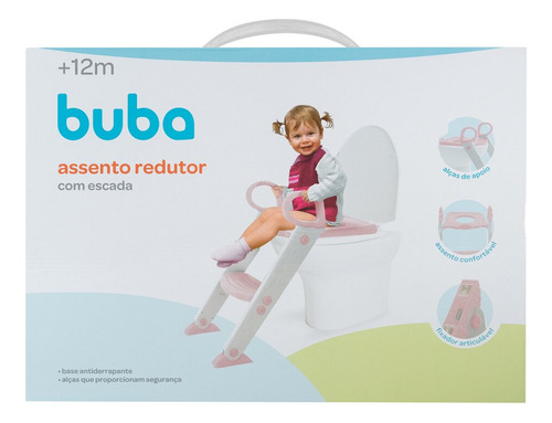 Assento Redutor Infantil Antiderrapante Com Escada Rosa Buba