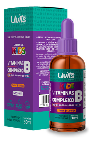 Vitaminas Complexo B Kids Gotas 30ml Liquida - Uvits