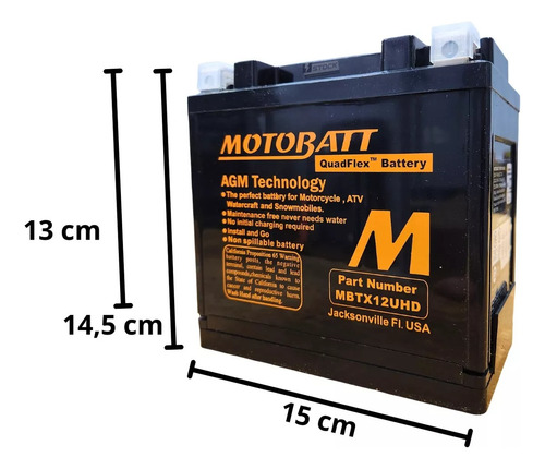 Bateria Motobatt Mbtx12u - 14,0 Ah