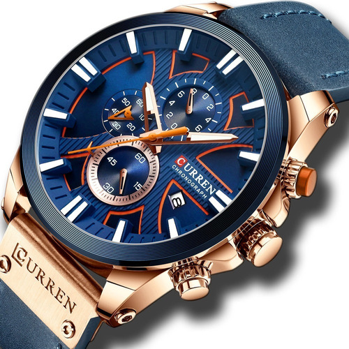 Reloj original marca curren Color Azul Cronógrafo p/hombre