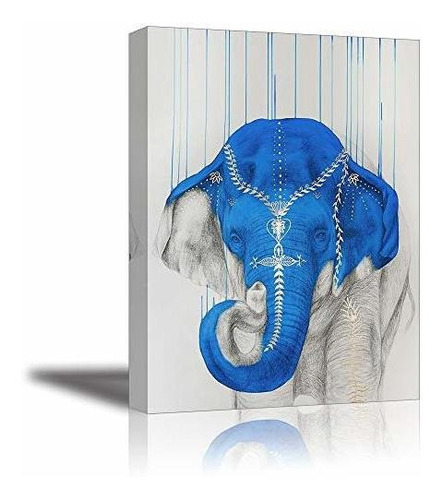 Azul De La Pared De La Lona Del Elefante Del Arte Hermo...