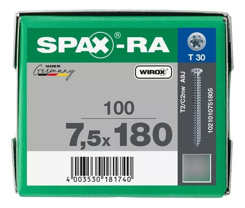 Tornillos Spax Ra 7.5 X 180mm T30 Para Concreto Caja 100