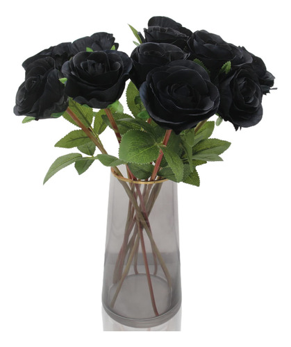 Rosas Artificiales De Seda Negras Halloween 12 Piezas 39 Cm