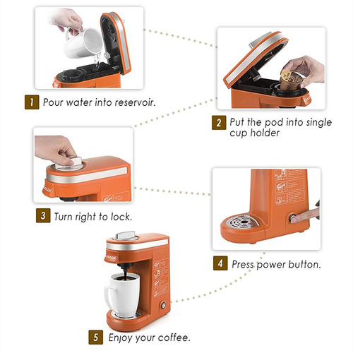 Máquina De Café De Un Solo Servicio, Color Naranja, Chulux