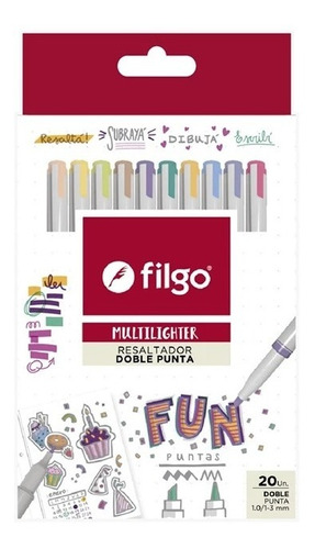 Resaltador Filgo Multilighter Fun Set X20 Doble Punta- Jr