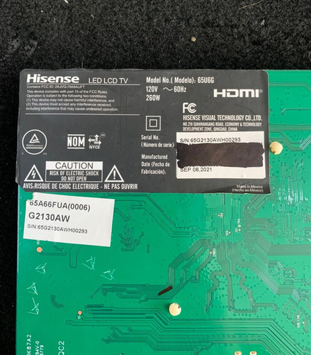 Tarjeta Fuente Hisense 65u6g/ Rsag7.820.8847/roh (Usado)