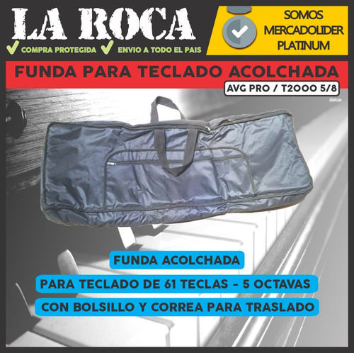 Imagen 3 de 10 de Funda Acolchada Para Teclado 61 Teclas 5/8 Tela De Avion
