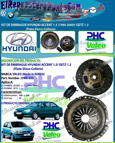 Kit De Embrague Hyundai Accent 1.5 Getz 1.3 200mm