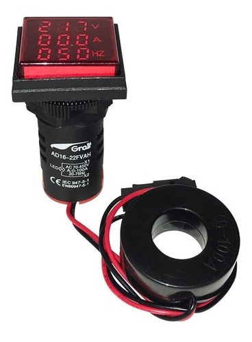 Imagen 1 de 6 de Voltímetro Amperímetro Frecuencimetro Ojo De Buey Rojo 22mm