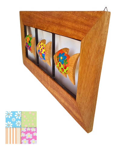 Quadro Decorativo Peixes Coloridos Madeira Horizontal