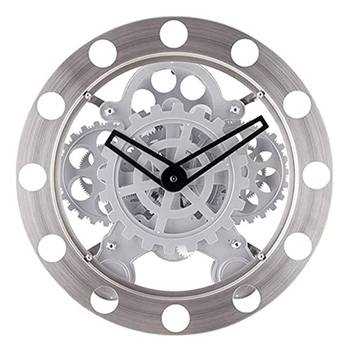 Reloj De Pared Kikkerland Gear, Níquel / Blanco