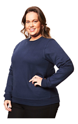 Blusa De Moletom Feminina Gola C Plus Size Azul Basicamente