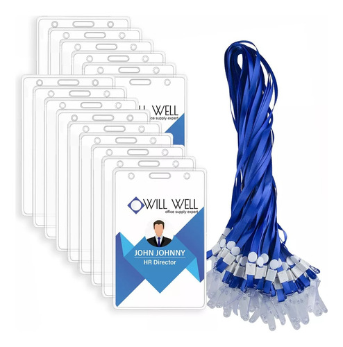 Pack 100 Porta Credenciales Transparente Incluye 100 Lanyard