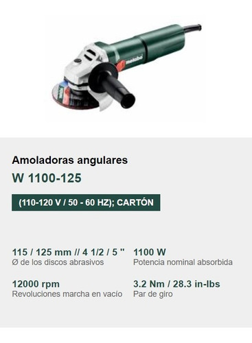 Imagen 2 de 8 de Pulidora Metabo 1100w - 12.000 Rpm - 4 1/2 / 5 Pulgadas
