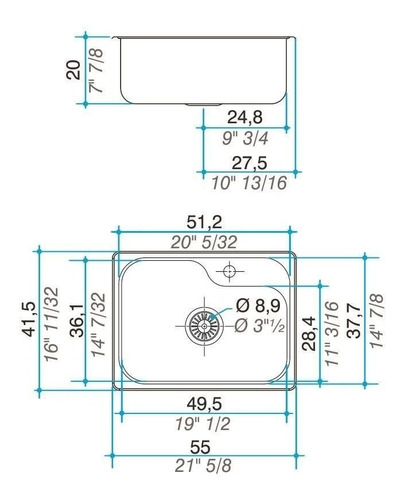 Imagen 4 de 10 de Pileta Cocina 55x41.5x20 Johnson Acero Luxor Mini Si55