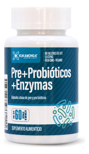 Kit 5 Enzimas Digestivas Probióticos Y Prebióticos | 60 Caps Sin Sabor