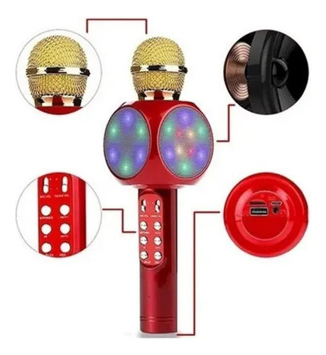 Micrófono Altomex karaokê bluetooth led usb A-915 Bluetooth LED Red Karaoke color negro