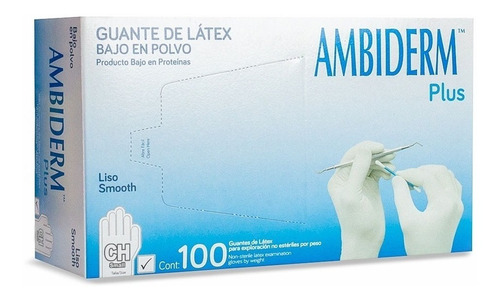 Guantes descartables Ambiderm Plus color blanco talle S de látex con polvo x 100 unidades 