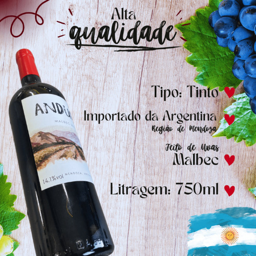 Vinho Tinto Anduco Malbec Importado Natal Festas