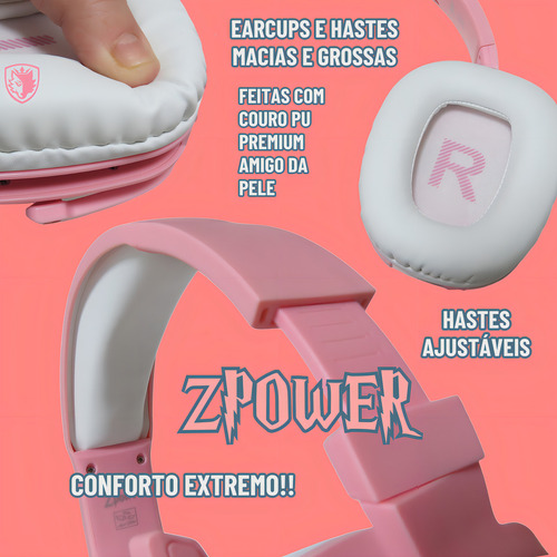 Headset Gamer Sades P/ Xbox Ps5 Cel Nintendo Pc Zpower Rosa
