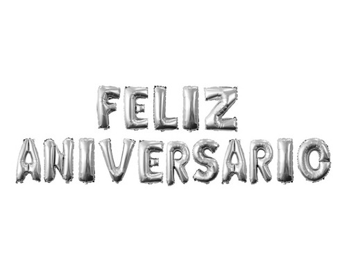 Frase - Feliz Aniversario - Globos Meralizados 40cm Color Plateado